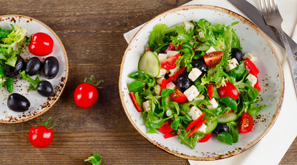 Fresh healthy vegetable salad with feta cheese.