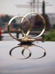 Wedding rings on the car roof