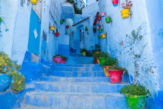 famous blue stairs at Chefchaouen ,Morocco
