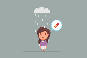 Sad girl under a cloud