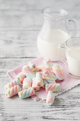 Closeup of american twisted marshmallow with milk