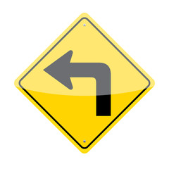 Left turn traffic sign isolated on white background
