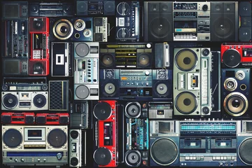 Gartenposter Vintage wall full of radio boombox of the 80s © nehopelon