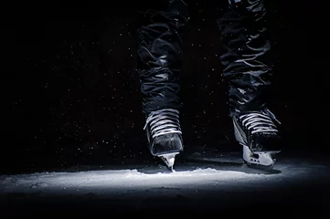 Keuken spatwand met foto Hockey Stick and Puck on the Ice Rink © Vasilev Evgenii