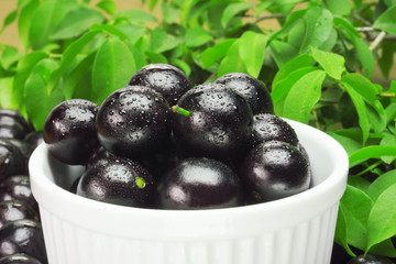Jabuticabas no ramekin em close