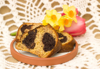 homemade cake on a ceramic plate