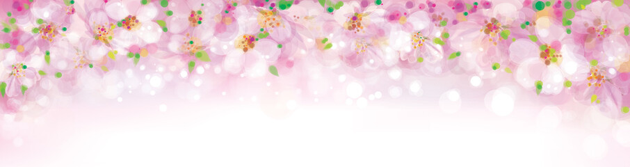 Obraz na płótnie Canvas Vector blossoming sakura tree, pink bokeh banner.