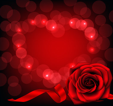 Valentine's Day background with red roses and heart shape. Vector illustration