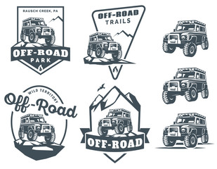 Off-road suv car monochrome logo, emblems and badges.