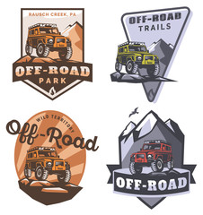 Off-road suv car monochrome logo, emblems and badges. © dmaryashin