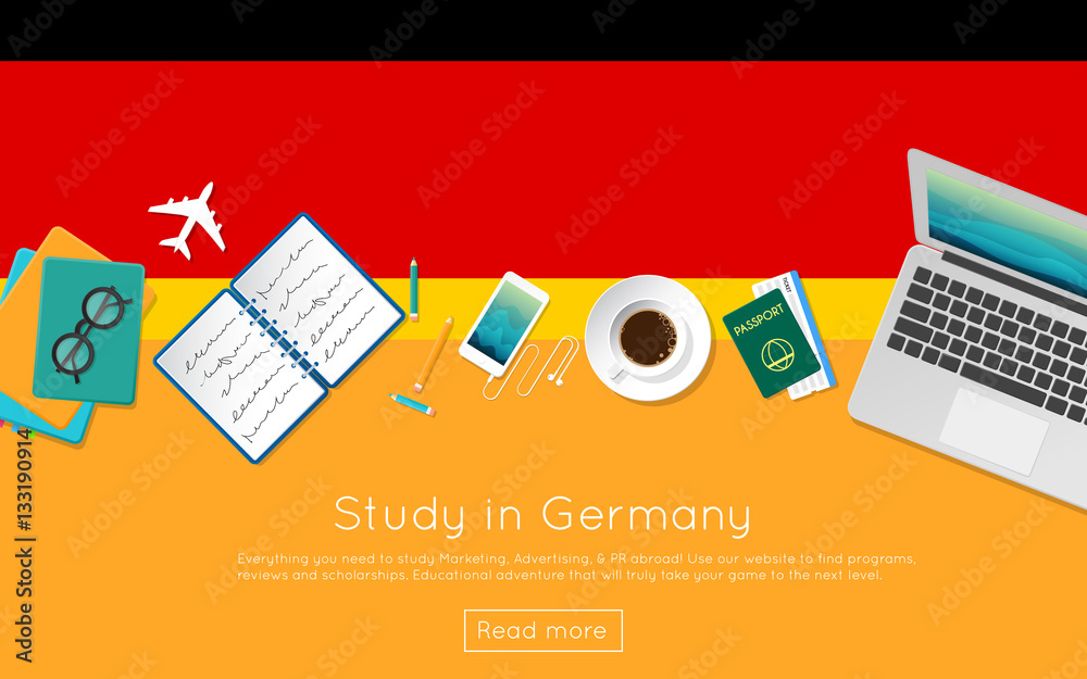 Canvas Prints study in germany concept for your web banner or print materials. top view of a laptop, books and cof