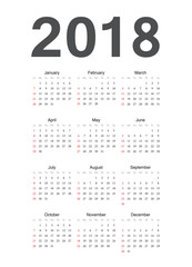 European 2018 year vector calendar