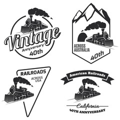 Retro train logo, emblems and icons. © dmaryashin