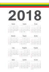 Lithuanian 2018 year vector calendar