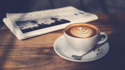 Coffee Shop Cafe Latte Cappuccino Newspaper Concept - obrazy, fototapety, plakaty