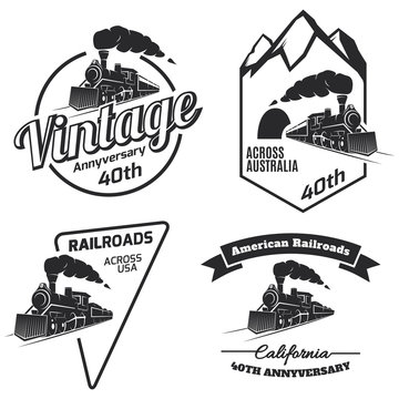 Retro train logo, emblems and icons.