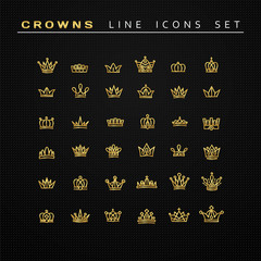 Vector heraldic elements design. Set of golden line crowns. © fontgraf