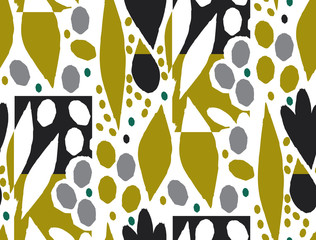 Isolated ornamental seamless pattern with abstract flowers. Cute print in scandinavian style.The image is made in the style of hand-made, bright, simple, patchwork