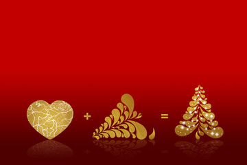 Christmas card background with heart & tree & love