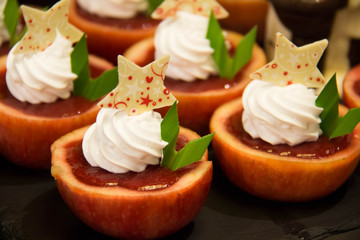  apple  dessert with fresh cream strawberry filling
