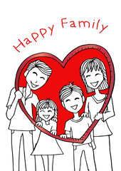 Happy Family Holding a Hollow Frame. Doodle style.