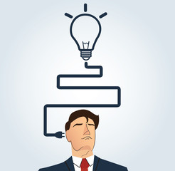 Businessman thinking with light bulb shape. concept of thinking  