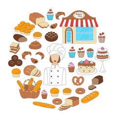 Bakery collection doodle style vector illustrations isolated on white