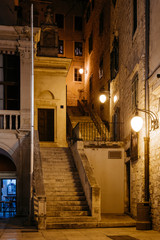 empty night street with stairs in the historic center of Sibenik, Croatia.