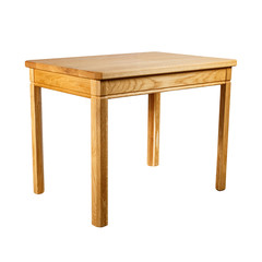 Rectangular wooden table on white background.