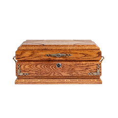 Wooden box for jewelry on a white background.
