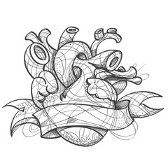 Heart tattoo sketch hand drawing style. Picture for coloring.