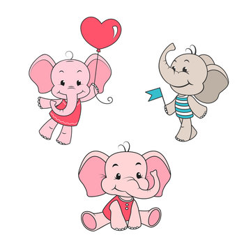 Baby elephant cartoon characters set