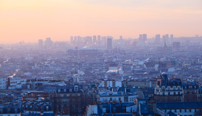 Sunset view of beautiful city of  Paris from Montmartre, France 