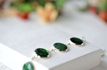 Handmade bracelet made of epoxy resin close up