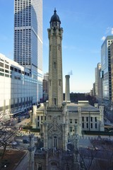 The landmark 1869 Chicago Water Tower, located on Michigan Avenue in Chicago