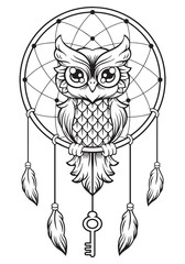 Dreamcatcher of owl. Mandala draw.