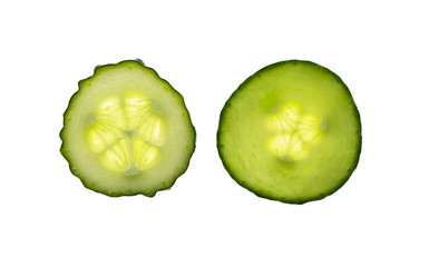 Slice cucumber on white background.