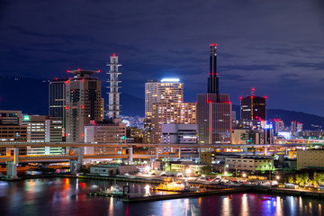 Obraz premium Night view cityscape, skyscrapers, office building and downtown