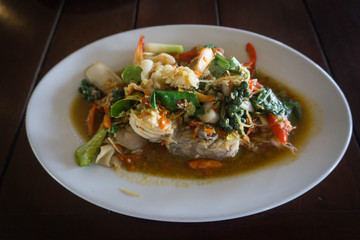 Mixed seafood stir fried spicy / thai food