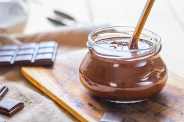 Vegan Homemade Nutella with Hazelnuts and Dark Chocolate, Horizontal View