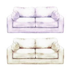 Gordijnen Purple and Beige Sofa - Watercolor Illustration. © nataliahubbert