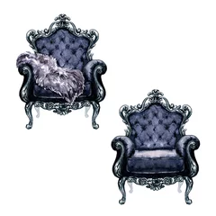 Poster Armchair with and without throw - Watercolor Illustration. © nataliahubbert
