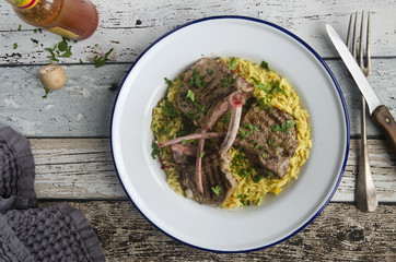 Lamb chops with rice
