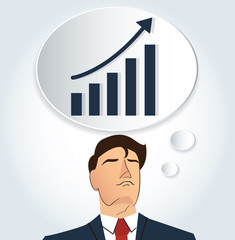 Portrait of businessman thinking with high graph icon. business concept. 