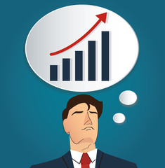 Portrait of businessman thinking with high graph icon. business concept. 