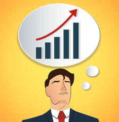 Portrait of businessman thinking with high graph icon. business concept. 