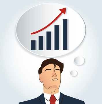 Portrait of businessman thinking with high graph icon. business concept.