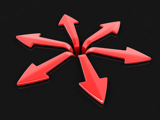 3d image of arrows in different directions. Image with clipping path