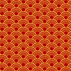 Chinese seamless pattern of red color with a golden ornament.