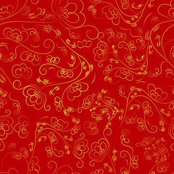 Chinese seamless pattern of red color with a golden ornament.